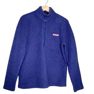Vineyard Vines Men's 1/4 Zip Chunky Sherpa Fleece Jacket Small Blue Pullover